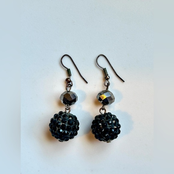 Gothic Shamballa Black Crystal Dangle Earrings Statement Y2K Vintage Jewelry - Picture 11 of 11
